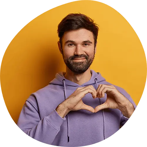 Developer making a heart with his fingers